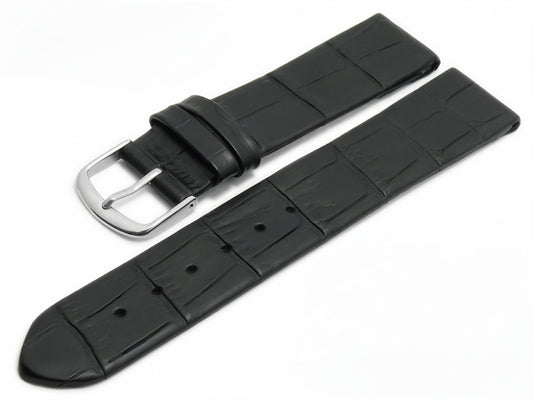 Uhrenarmband Temuco mit Clip-Anstoß Leder schwarz extralang XL