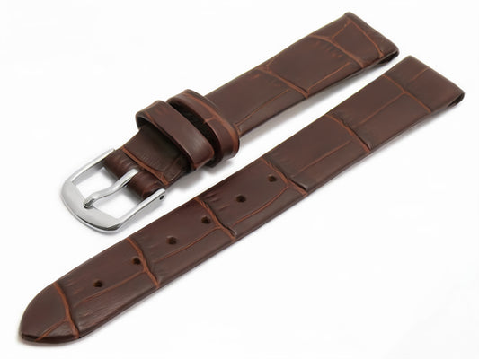 Leder-Uhrenarmband Pensacola Damen dunkelbraun Alligator-Prägung mit Clip-Anstoß für feste Stege