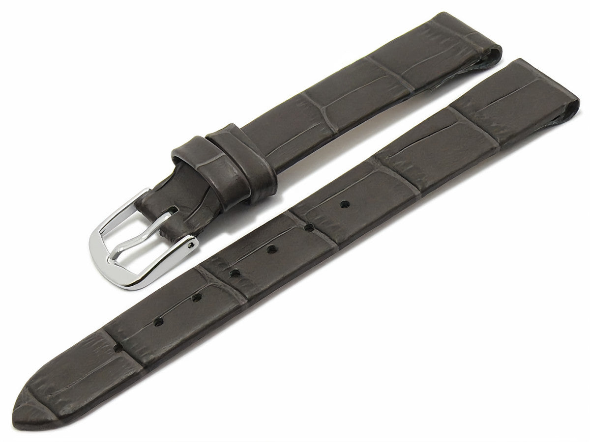 Leder-Uhrenarmband Pensacola Damen grau Alligator-Prägung mit Clip-Anstoß für feste Stege