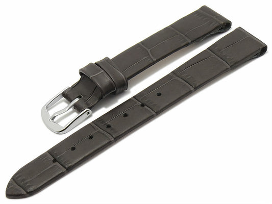 Leder-Uhrenarmband Pensacola Damen grau Alligator-Prägung mit Clip-Anstoß für feste Stege