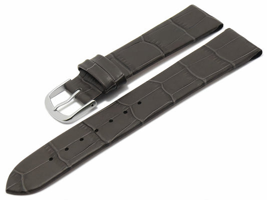 Leder-Uhrenarmband Pensacola grau Alligator-Prägung mit Clip-Anstoß für feste Stege