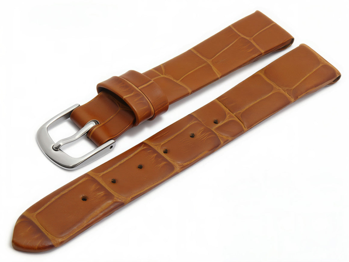 Leder-Uhrenarmband Pensacola Damen hellbraun Alligator-Prägung mit Clip-Anstoß für feste Stege