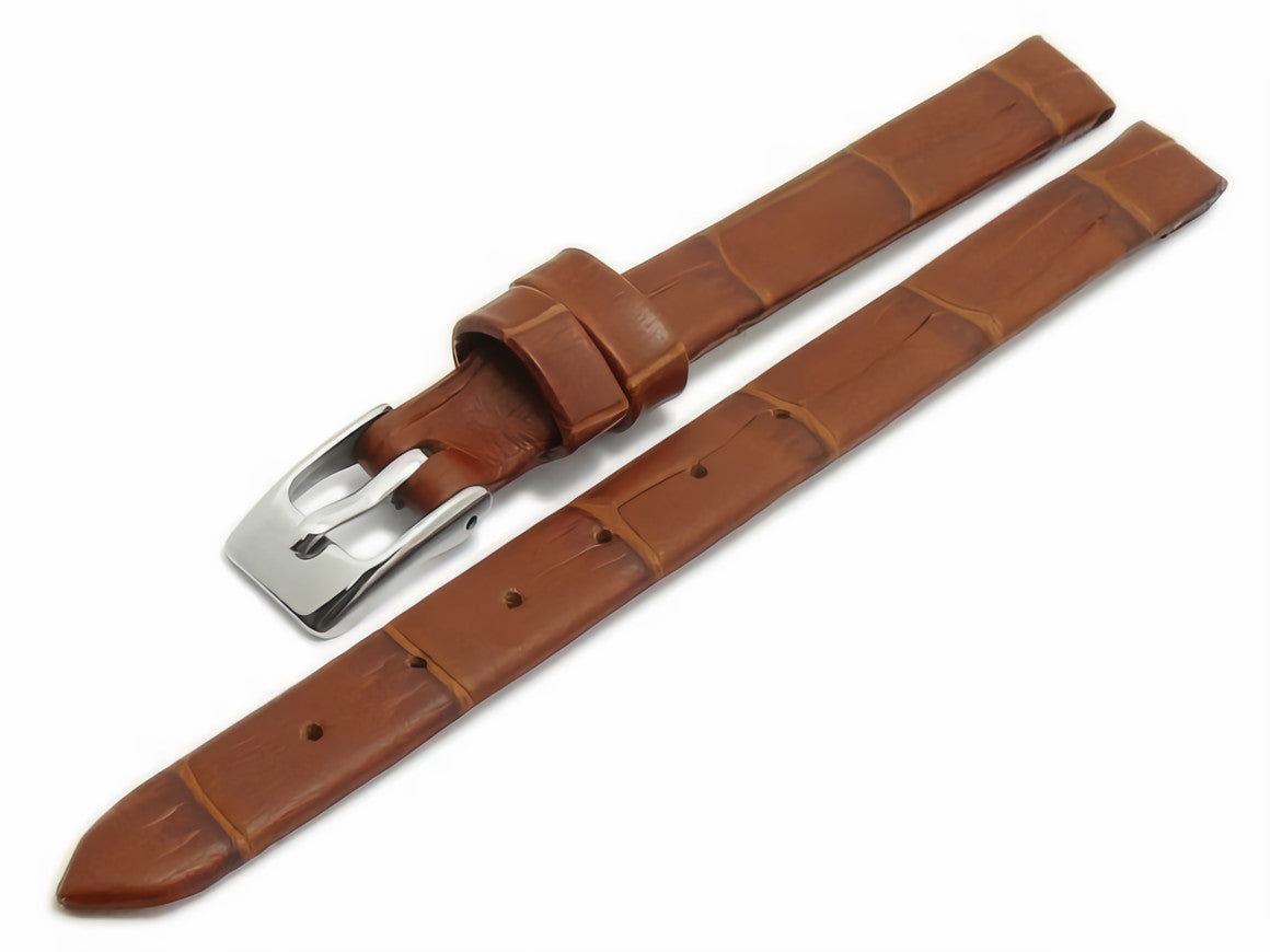 Leder-Uhrenarmband Pensacola schmal hellbraun Alligator-Prägung mit Clip-Anstoß für feste Stege
