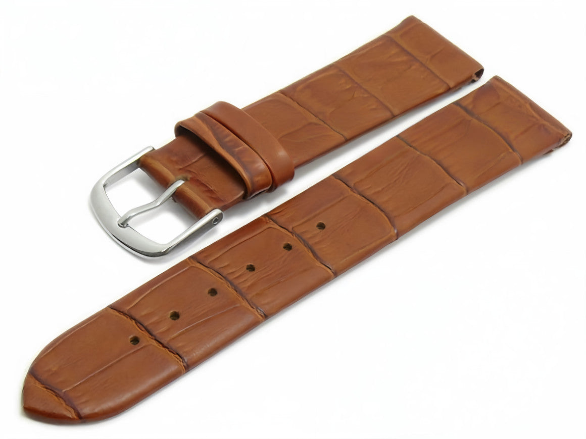 Leder-Uhrenarmband Pensacola hellbraun Alligator-Prägung mit Clip-Anstoß für feste Stege