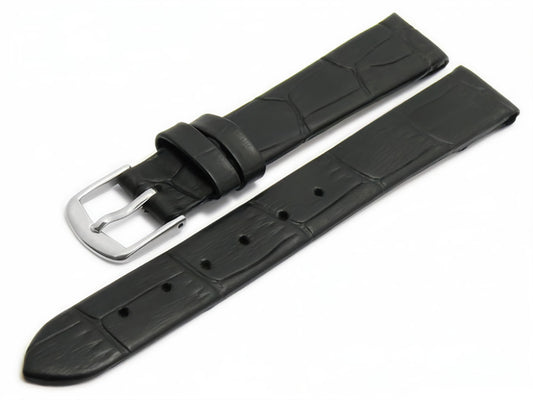 Leder-Uhrenarmband Pensacola Damen schwarz Alligator-Prägung mit Clip-Anstoß für feste Stege