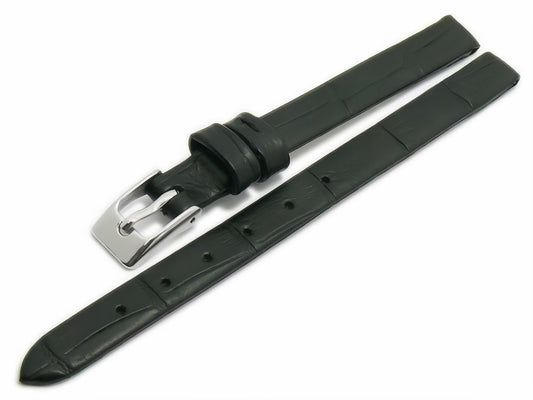 Leder-Uhrenarmband Pensacola schmal schwarz Alligator-Prägung mit Clip-Anstoß für feste Stege