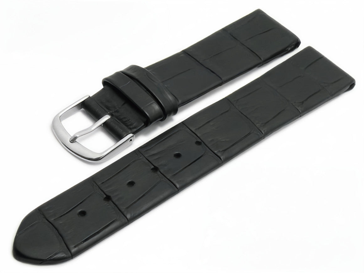 Leder-Uhrenarmband Pensacola schwarz Alligator-Prägung mit Clip-Anstoß für feste Stege