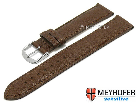 Uhrenarmband Alvesta 20mm dunkelbraun genarbt echt Kalb von MEYHOFER (Schließenanstoß 18 mm)