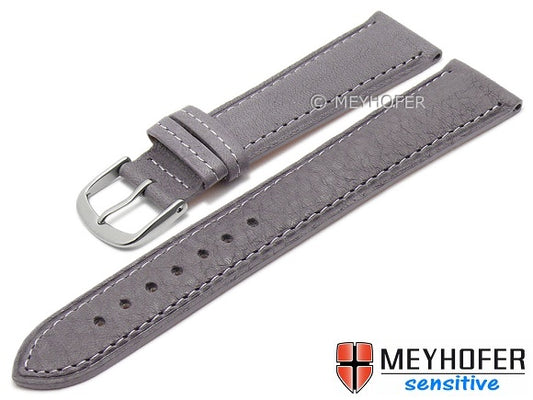 Uhrenarmband Alvesta 22mm grau genarbt echt Kalb von MEYHOFER (Schließenanstoß 20 mm)