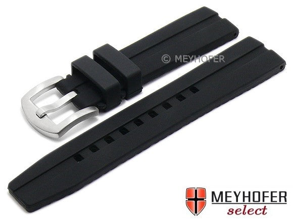 Uhrenarmband XL Ispra 22mm schwarz Silikon mit Längsnut matt von MEYHOFER (Schließenanstoß 20 mm)