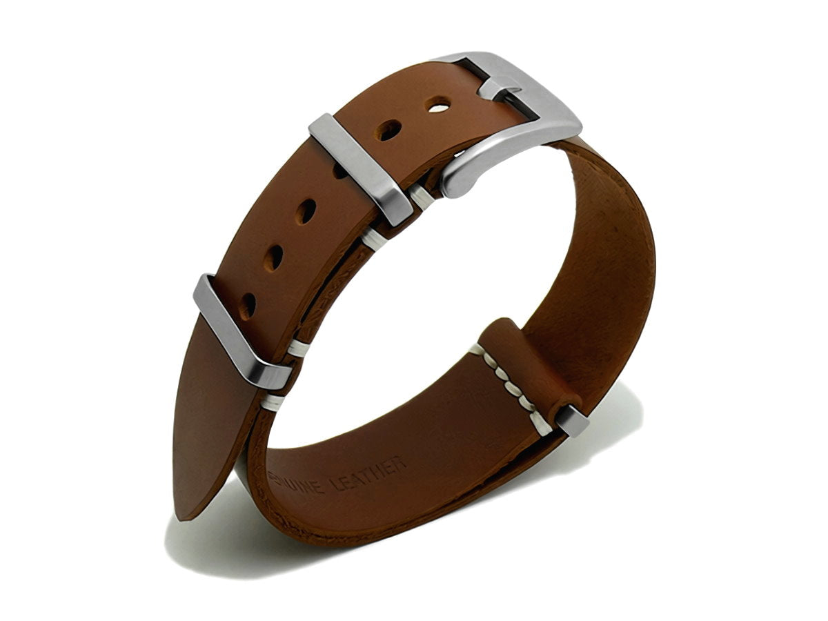 NATO-Uhrenarmband Leder braun mit Breitdornschliesse