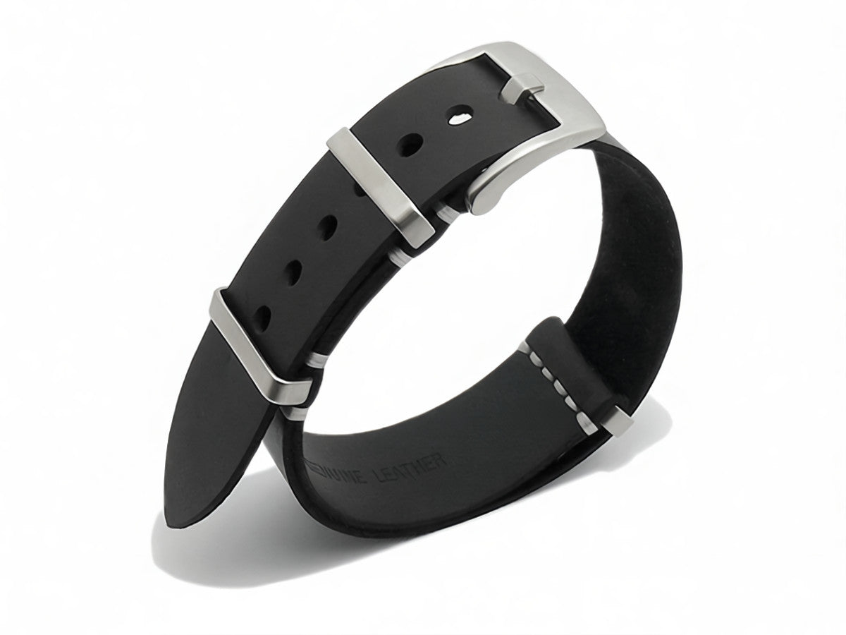 NATO-Uhrenarmband Leder schwarz mit Breitdornschliesse