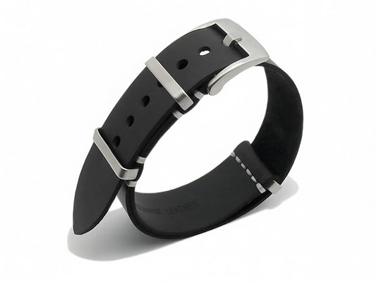 NATO-Uhrenarmband Leder schwarz mit Breitdornschliesse
