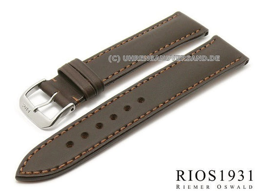 Uhrenarmband Moscow 20mm dbraun RIOS echt Juchtenleder abgenäht (Schließenanstoß 18 mm)