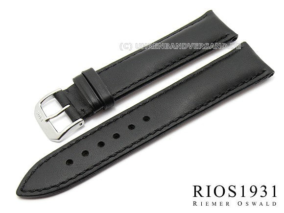 Uhrenarmband Moscow 22mm schwarz RIOS echt Juchtenleder abgenäht (Schließenanstoß 18 mm)