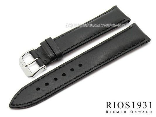 Uhrenarmband Moscow 22mm schwarz RIOS echt Juchtenleder abgenäht (Schließenanstoß 18 mm)