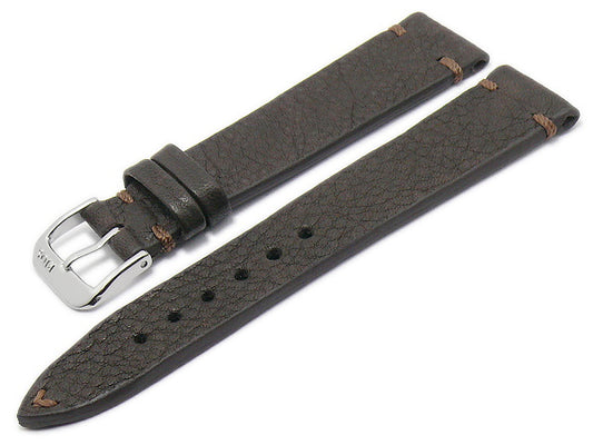 BIO-Leder: Uhrenarmband Mittenwald 22mm dunkelbraun genarbt rustikale Optik abgenäht von RIOS (Schließenanstoß 18 mm)