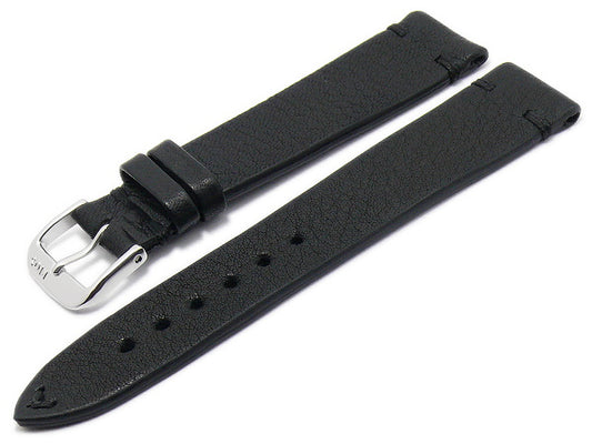 BIO-Leder: Uhrenarmband Mittenwald 22mm schwarz genarbt rustikale Optik abgenäht von RIOS (Schließenanstoß 18 mm)