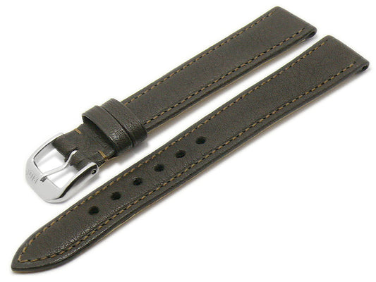 BIO-Leder: Uhrenarmband Waging 14mm dunkelbraun genarbt abgenäht von RIOS (Schließenanstoß 12 mm)