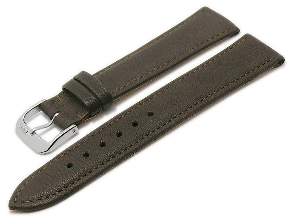 BIO-Leder: Uhrenarmband Waging 18mm dunkelbraun genarbt abgenäht von RIOS (Schließenanstoß 16 mm)