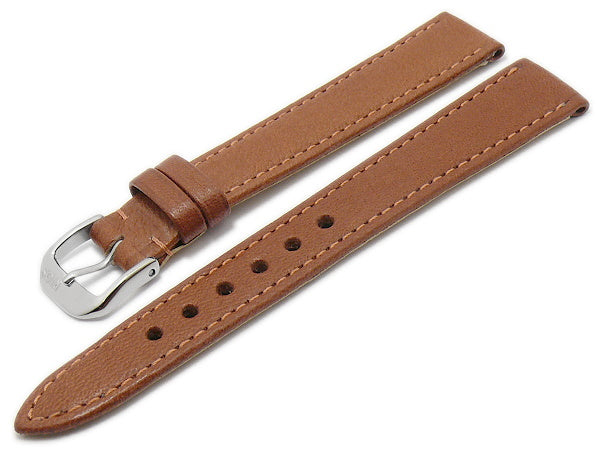 BIO-Leder: Uhrenarmband Waging 14mm hellbraun genarbt abgenäht von RIOS (Schließenanstoß 12 mm)