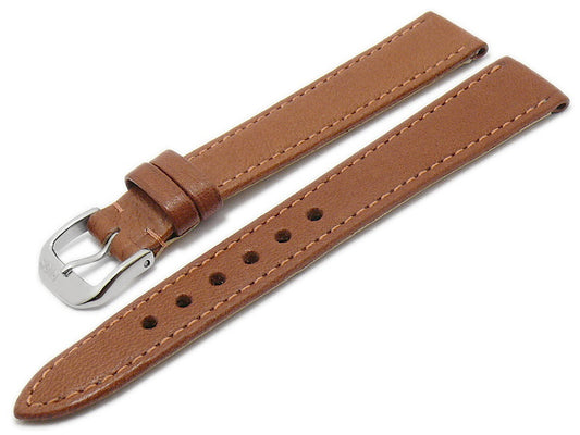 BIO-Leder: Uhrenarmband Waging 14mm hellbraun genarbt abgenäht von RIOS (Schließenanstoß 12 mm)