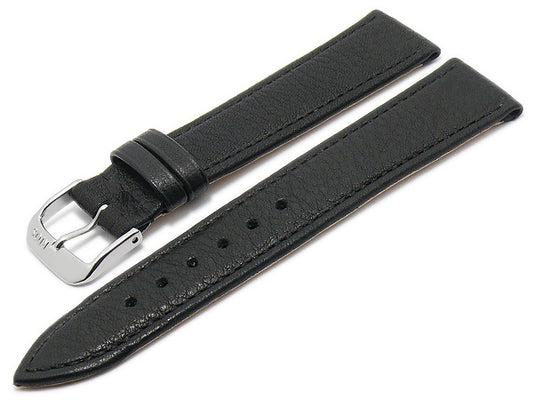 BIO-Leder: Uhrenarmband XS Waging 20mm schwarz genarbt abgenäht von RIOS (Schließenanstoß 18 mm)
