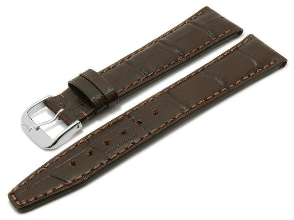 Uhrenarmband Dallas 22mm dunkelbraun Leder Alligator-Prägung abgenäht von RIOS (Schließenanstoß 18 mm)