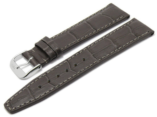 Uhrenarmband Dallas 20mm dunkelgrau Leder Alligator-Prägung abgenäht von RIOS (Schließenanstoß 18 mm)
