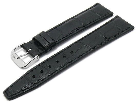 Uhrenarmband Dallas 22mm schwarz Leder Alligator-Prägung abgenäht von RIOS (Schließenanstoß 18 mm)