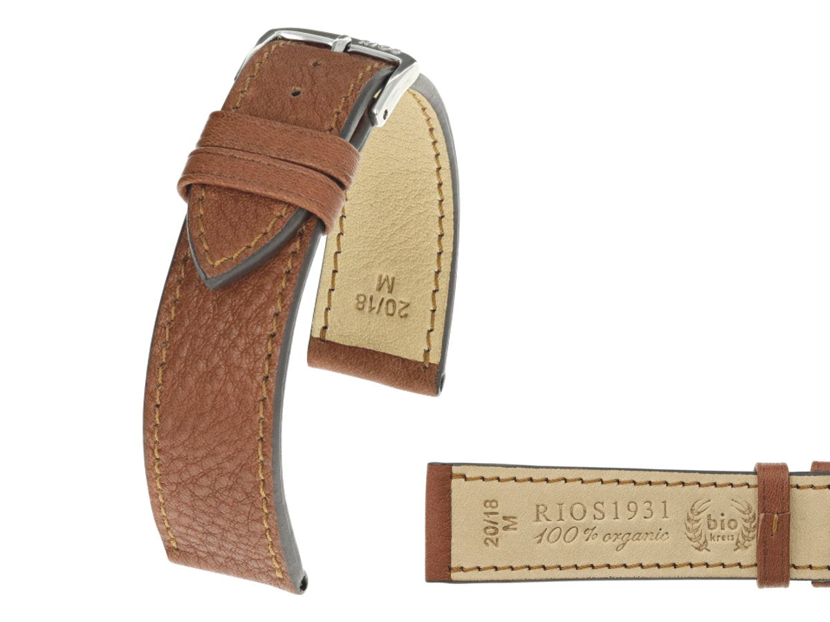 Uhrenband aus BIO-Leder hellbraun genarbt RIOS1931 - Made in Germany