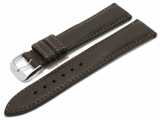 Uhrenband BIO-Leder SCHONGAU dunkelbraun abgenaeht von RIOS1931 - Made in Germany