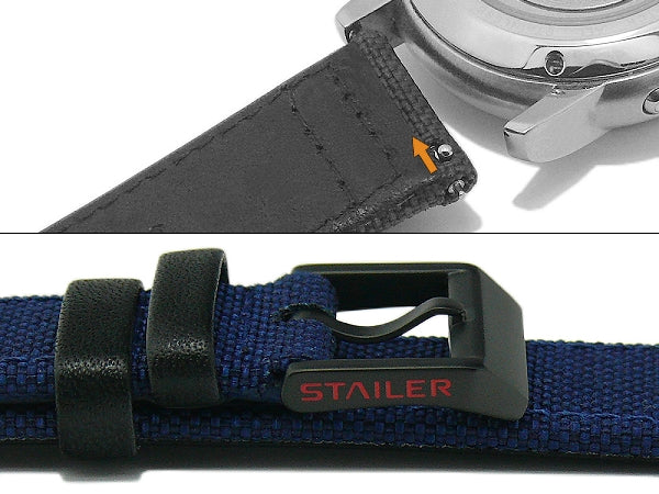 Uhrenarmband Cordura Line 20mm dunkelblau Cordura/Leder mit EASY-CLICK Stegen von STAILER (Schließenanstoß 18 mm)