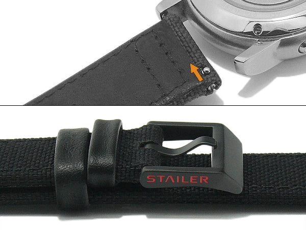 Uhrenarmband Cordura Line 20mm schwarz Cordura/Leder mit EASY-CLICK Stegen von STAILER (Schließenanstoß 18 mm)