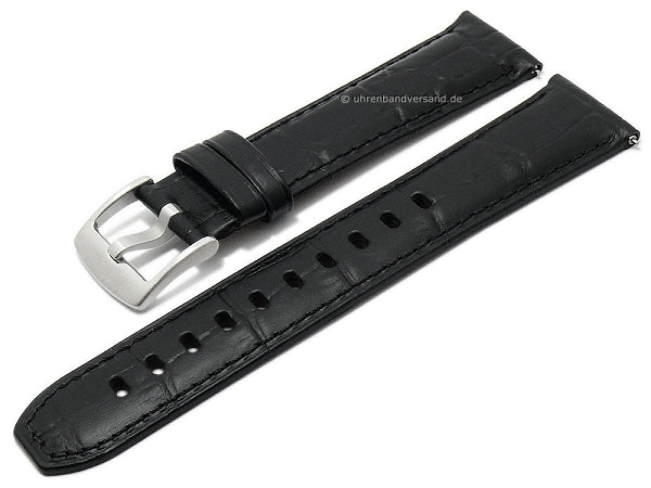 Uhrenarmband Smart Classic 22mm schwarz Leder Alligator-Prägung EASY-CLICK von STAILER (Schließenanstoß 20 mm)