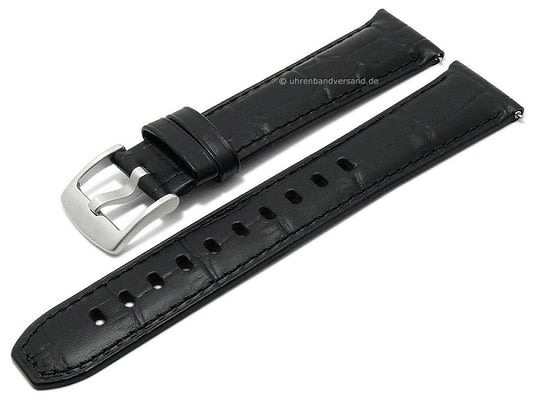 Uhrenarmband Smart Classic 22mm schwarz Leder Alligator-Prägung EASY-CLICK von STAILER (Schließenanstoß 20 mm)